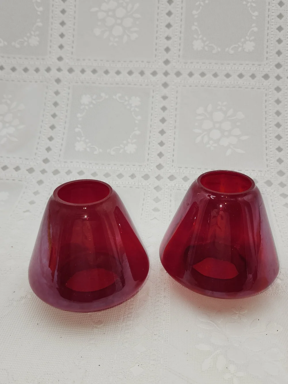 2 Vintage Red Glass Lamp Shade Fairy Lamp 3.5 in wall sconce candle holder